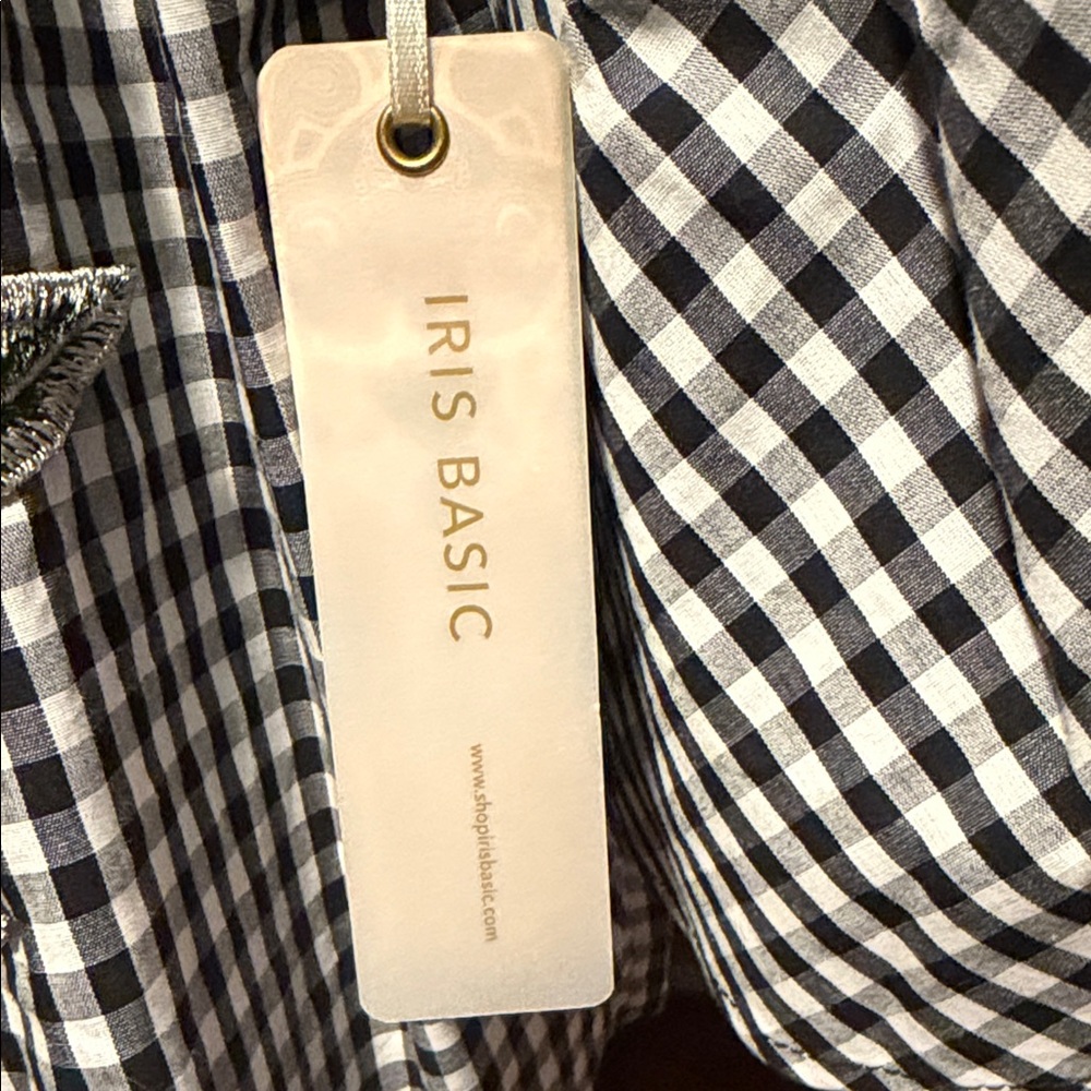 Iris Basic Black & White Gingham Off-Shoulder Top… - image 2